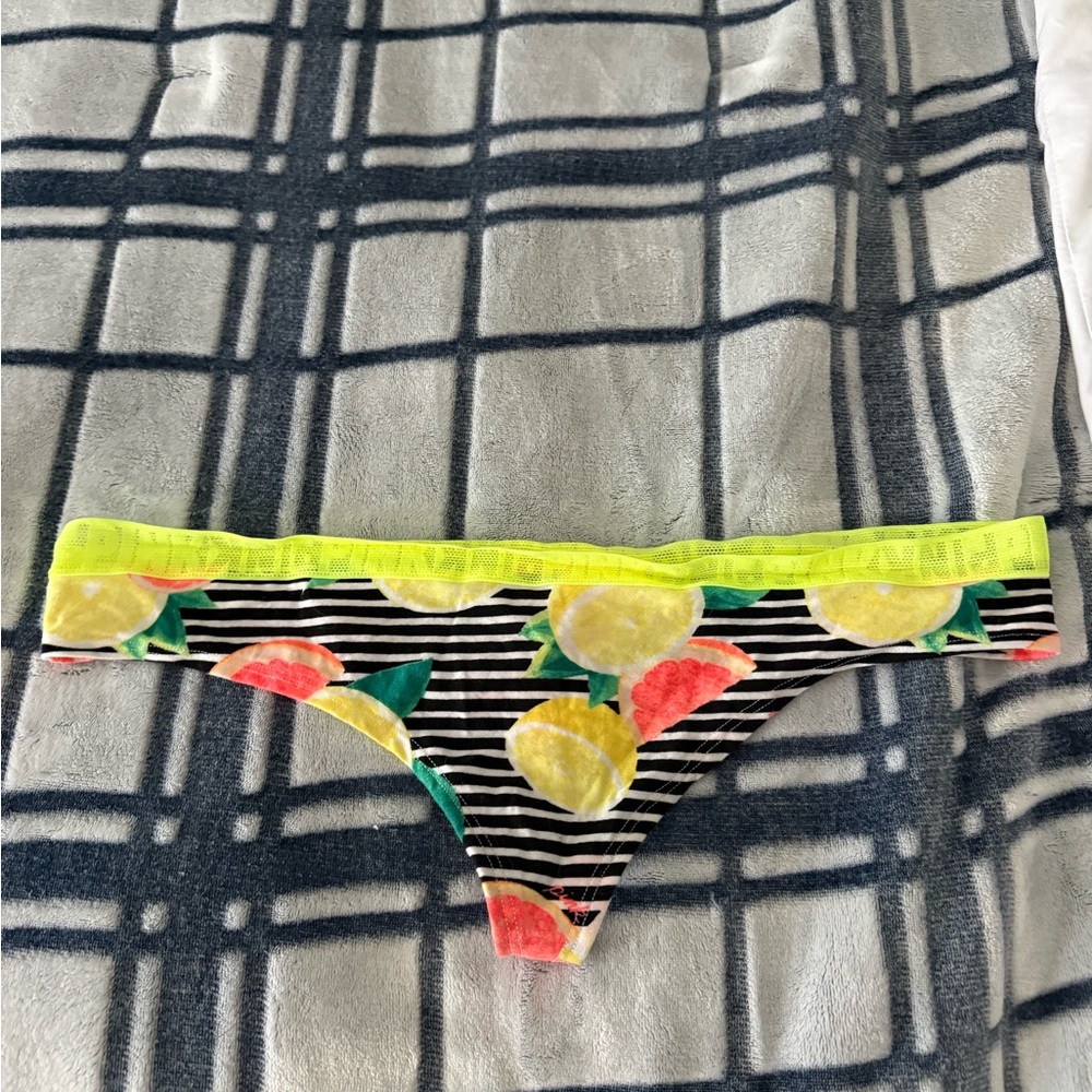 PINK Victoria's Secret Neon Citrus Striped Thong - Picture 3 of 3